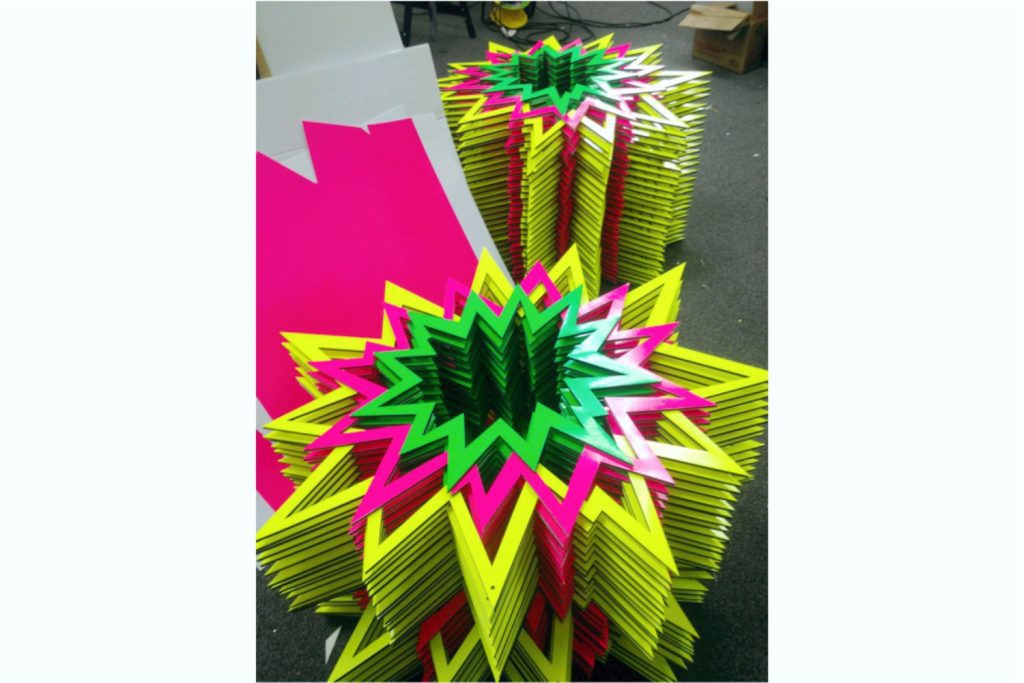 A handmade fabricated cracker explosion display made by PW Shop for Schuh
