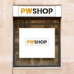 A white display window element with the PW Shop logo on it.