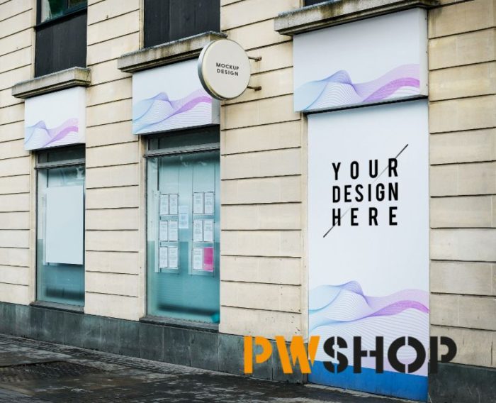 A window element display that can be created by PW Shop. Mockup showing 'Your Design Here'