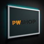 Ecovista Signage by PW Shop. A racing green wall mounted sign with a grey border and the PW Shop logo in the centre. The sign is illuminated with green LED's.