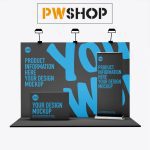 A mockup event backdrop. PW Shop logo is also shown.