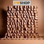 A complex cardboard backdrop, that would be seen at an event. PW Shop logo is also shown.