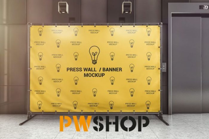 A press wall or banner, freestanding backdrop mockup. A Crafted Canvas Creations option offered by PW Shop.