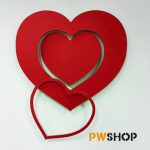 A 'Heart Echo' Valentines decoration showing its 3 interchangeable parts. PW Shop logo also shown.